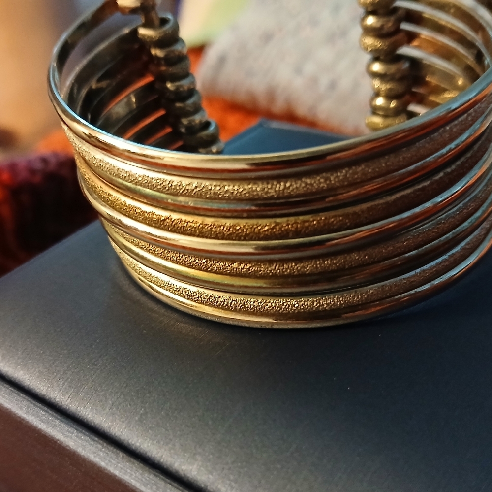 Multi-Strand Cuff Bracelet Tri Color Textured Cuffs